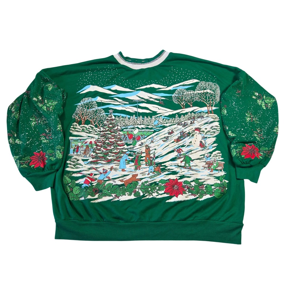 Nutcracker Christmas Scene Winter Skiing Ugly Christmas Sweater Women L Holiday‎
